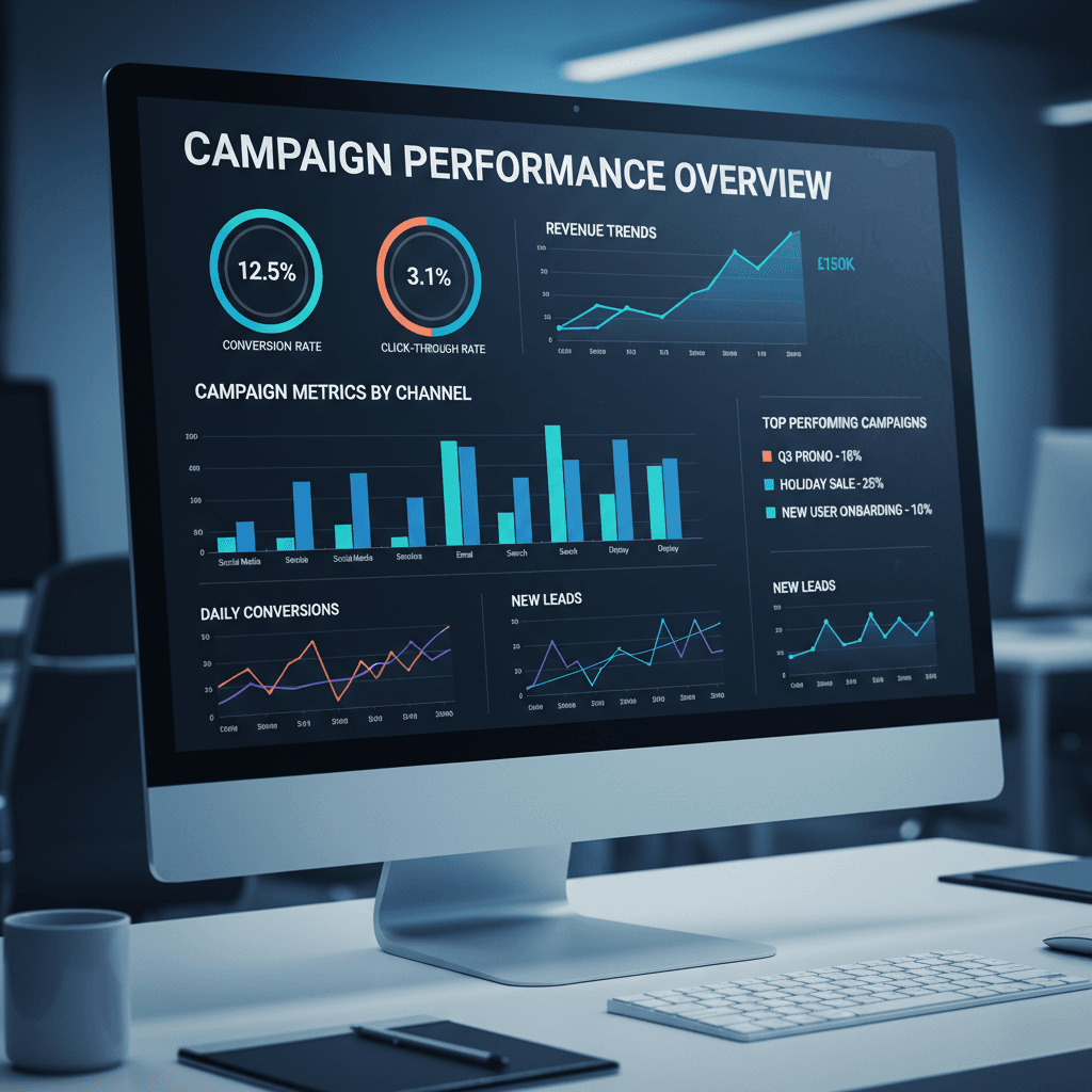 Performance metrics dashboard showing ROI and engagement analytics