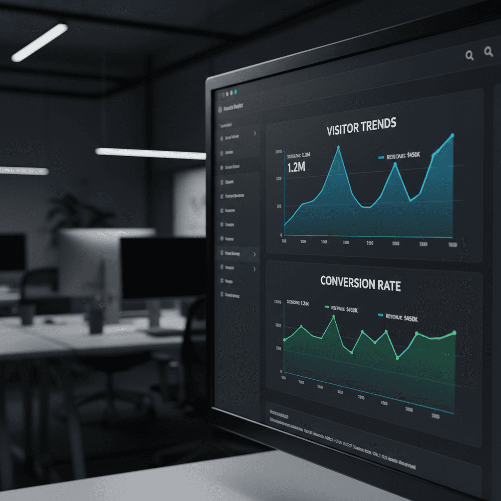 Website analytics dashboard on a computer monitor