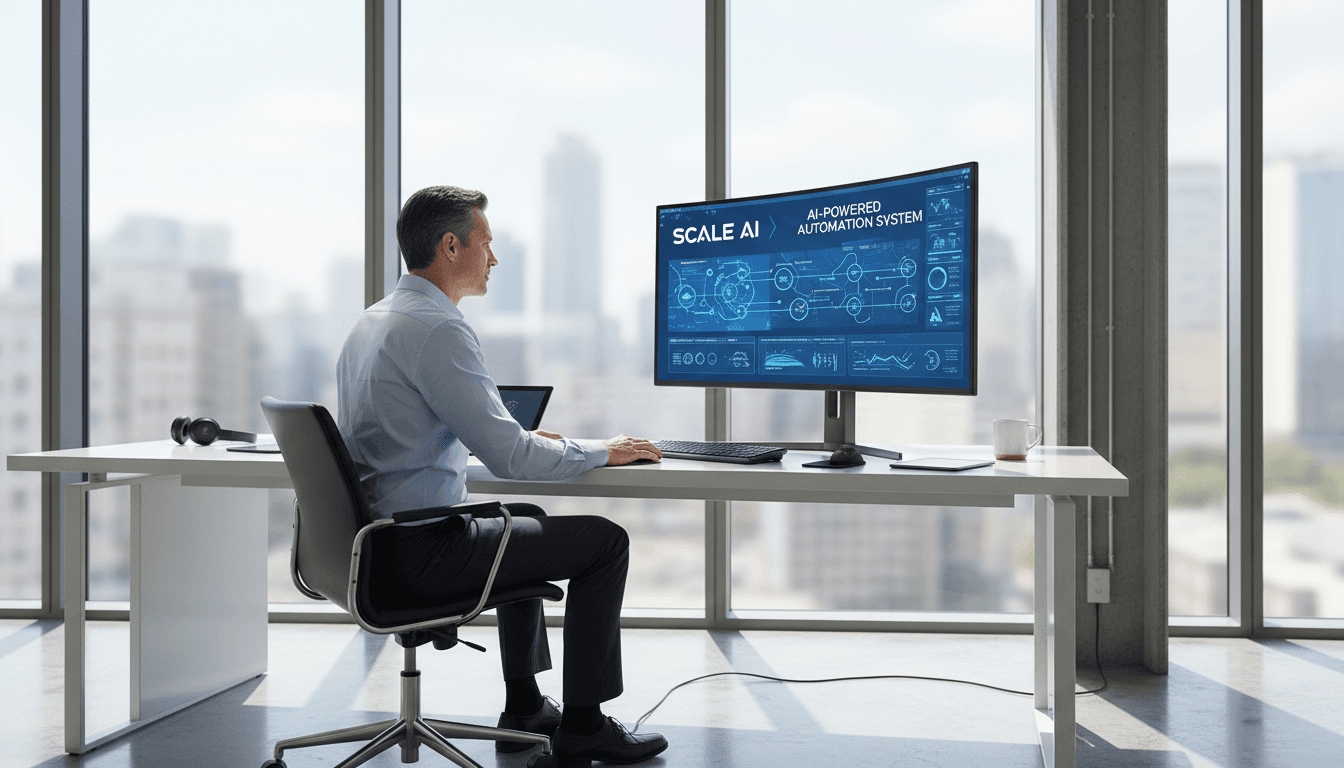 Professional using AI-powered business automation system on computer