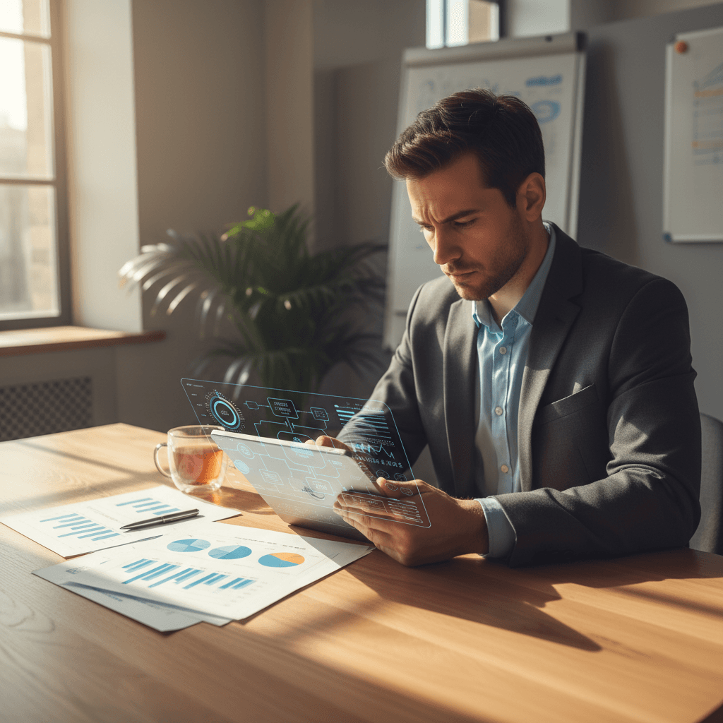 Business consultant analyzing operational efficiency metrics