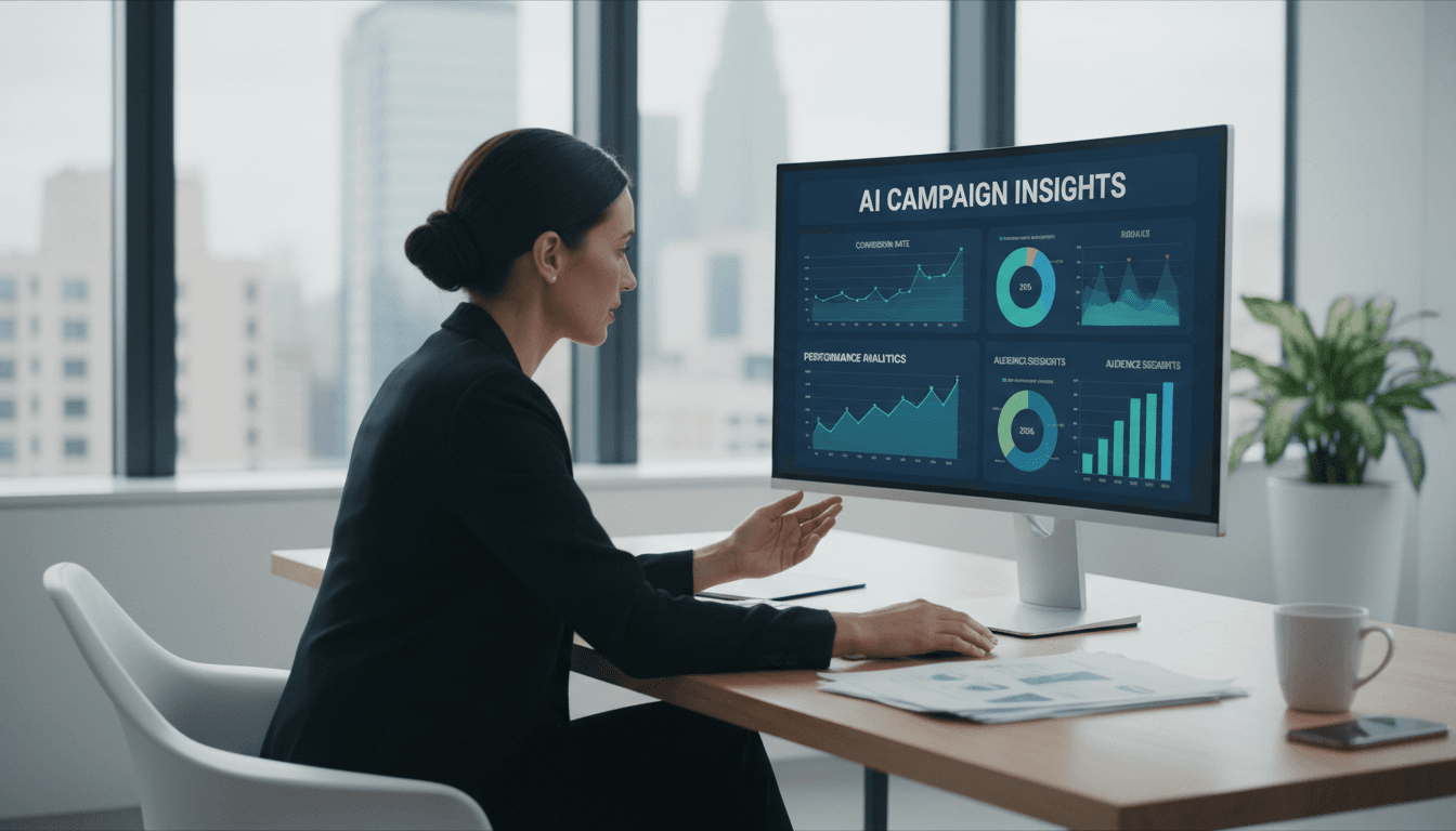 AI marketing dashboard showing campaign analytics and performance metrics