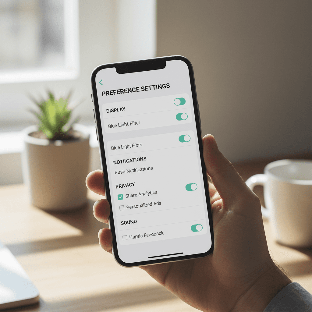 Preference settings menu on a smartphone