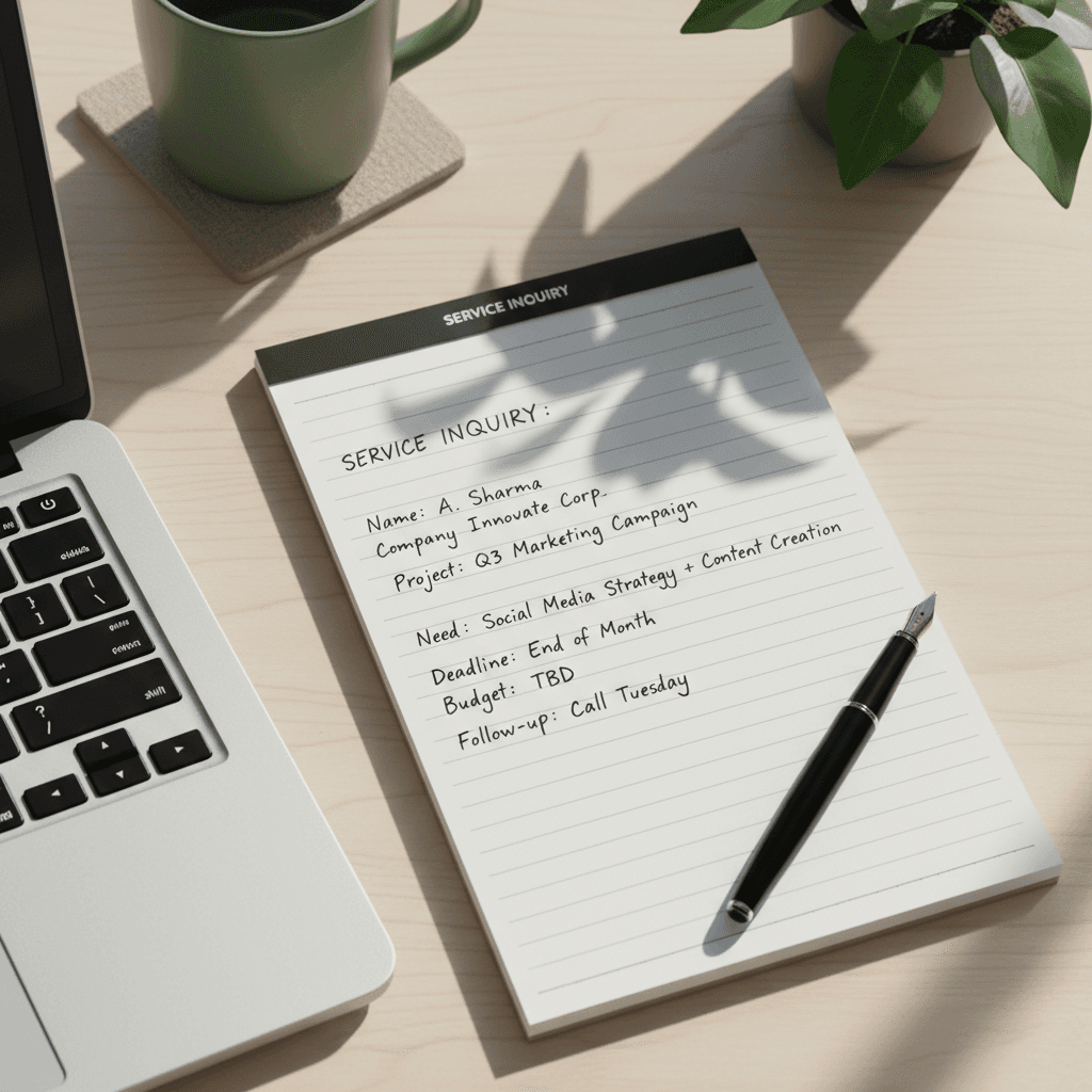 Handwritten service notes on a workspace