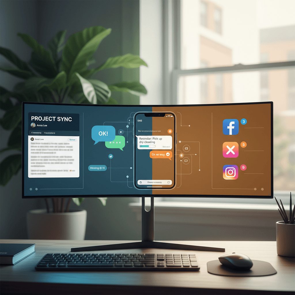 Multi-channel communication dashboard showing email, chat, SMS, and social integration