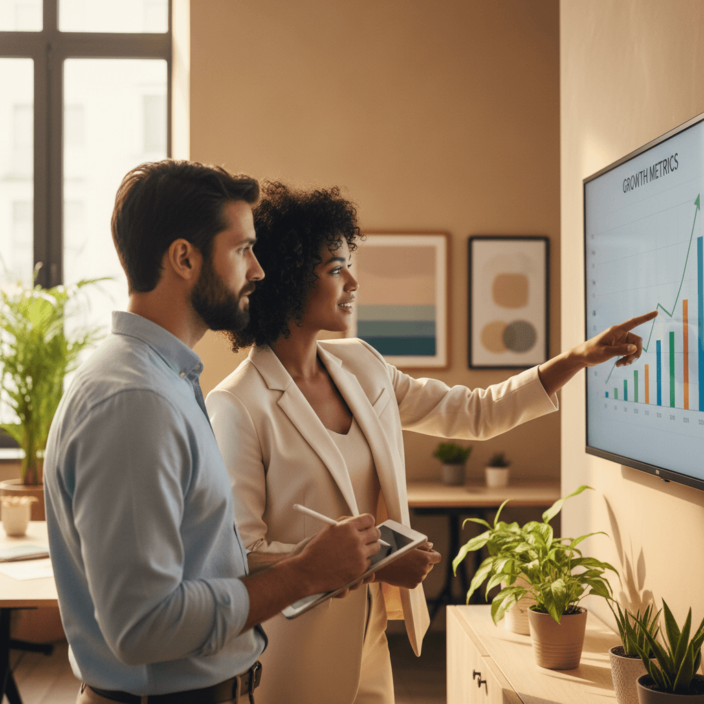 Business leaders discussing AI growth strategy