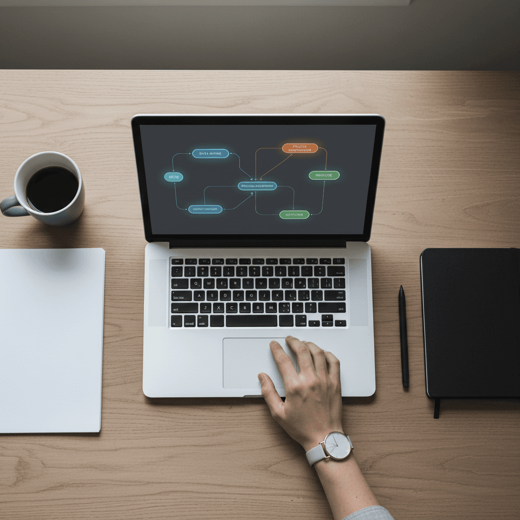 Automated workflow processes displayed on laptop