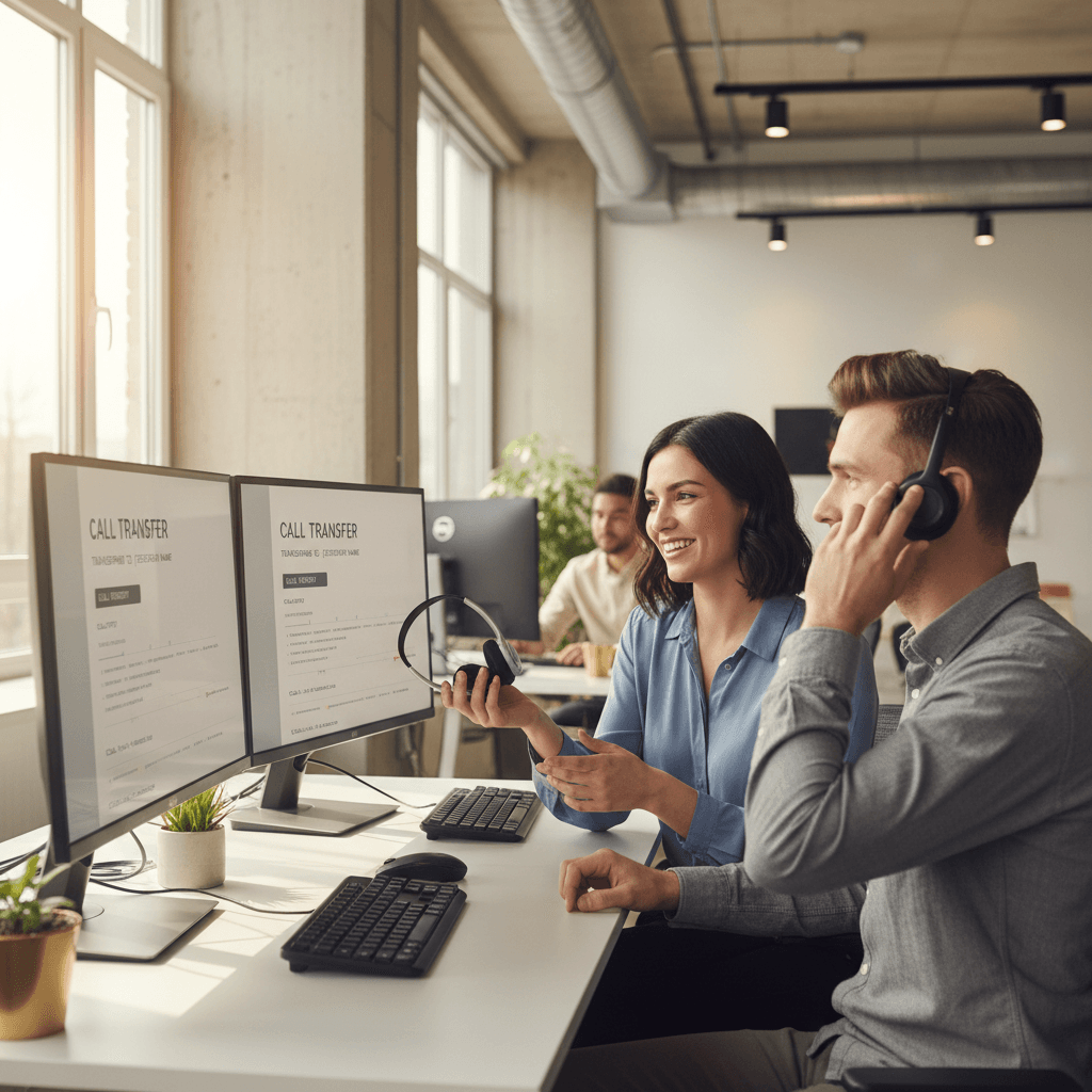 Team members transferring voice call with context
